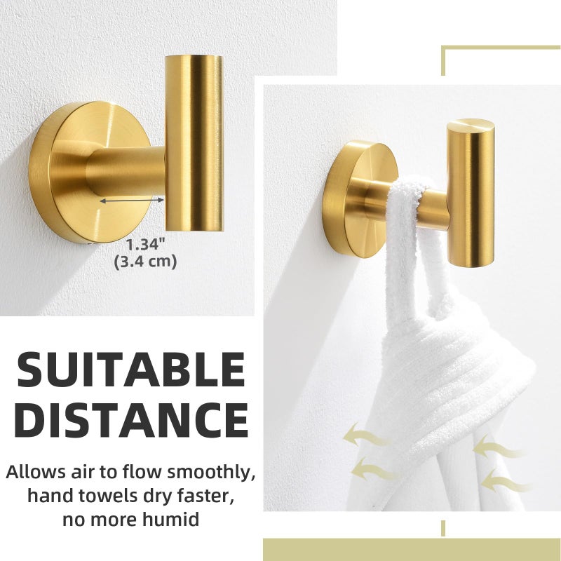 APLusee Robe Towel Hook, SUS 304 Stainless Steel Modern Home Storage Coat Hanger, Brushed Gold Wall Hook for Bath Toilet Kitchen Garage - Image 3